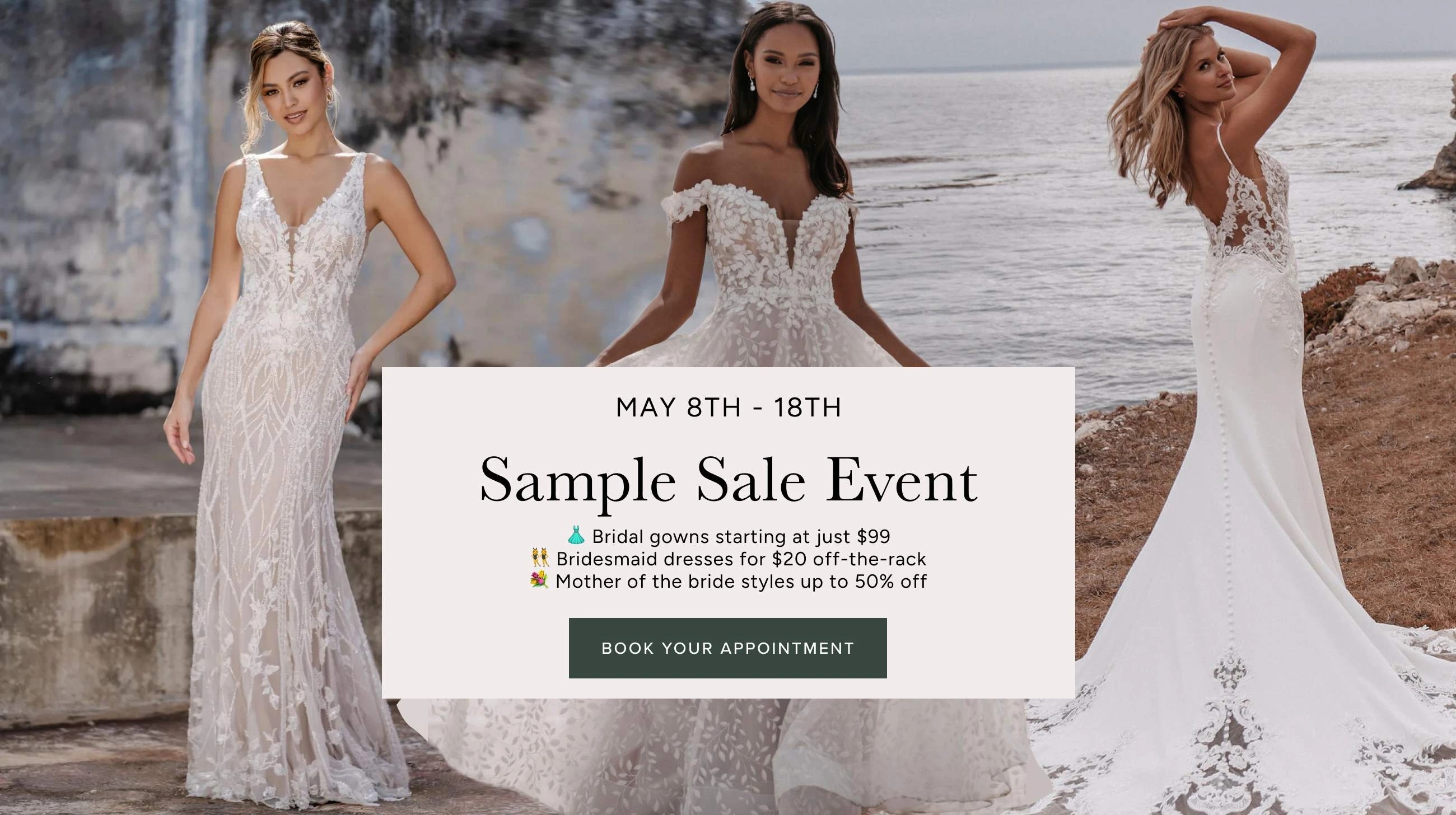 3 Models wearing Allure Couture C638, C639 and C655, desktop banner