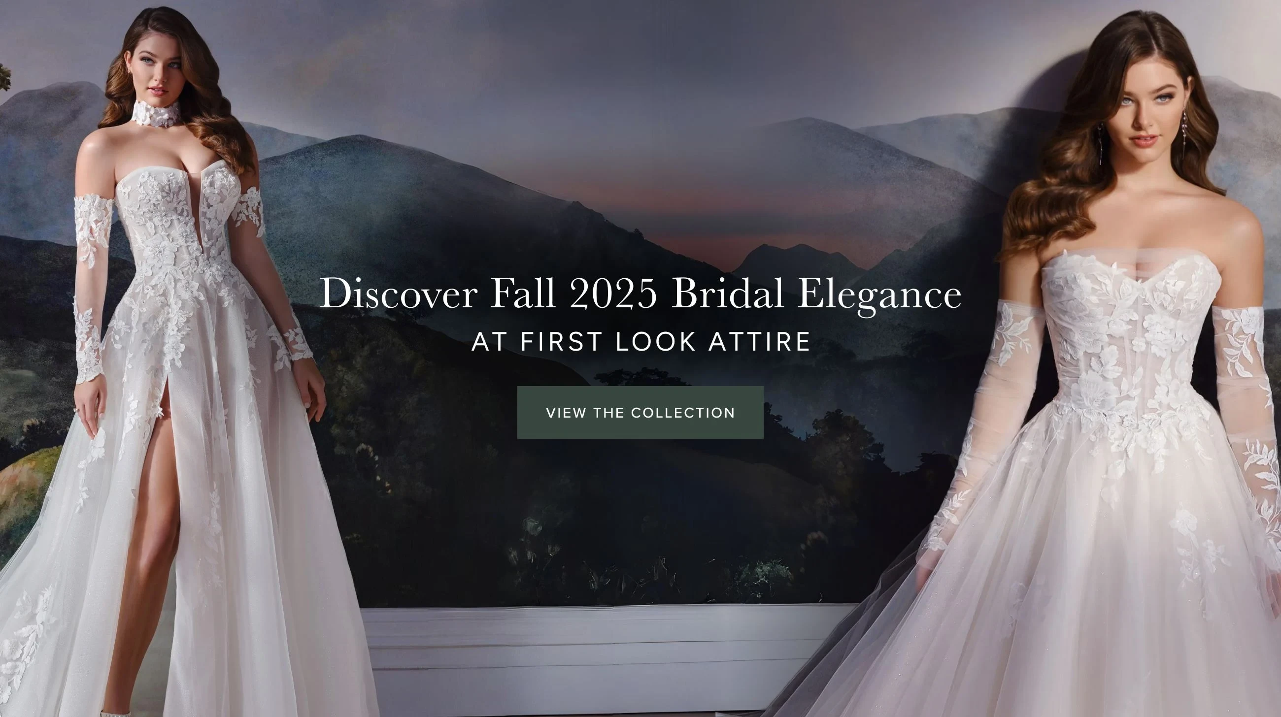 Models wearing Martin Thornburg MT8108 and MT8114 bridal gowns, desktop banner