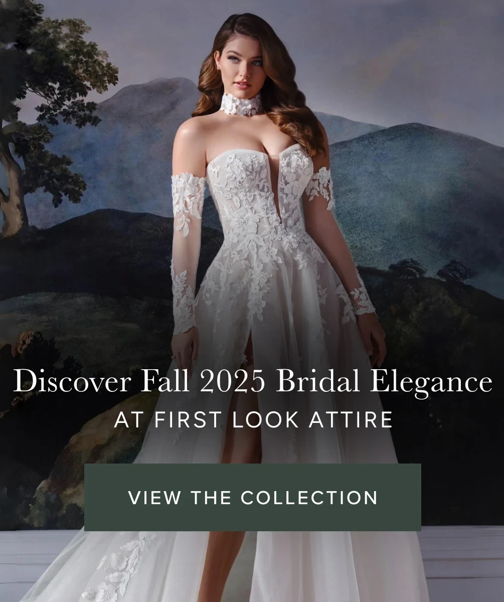 Model wearing Martin Thornburg MT8114 bridal gown, mobile banner