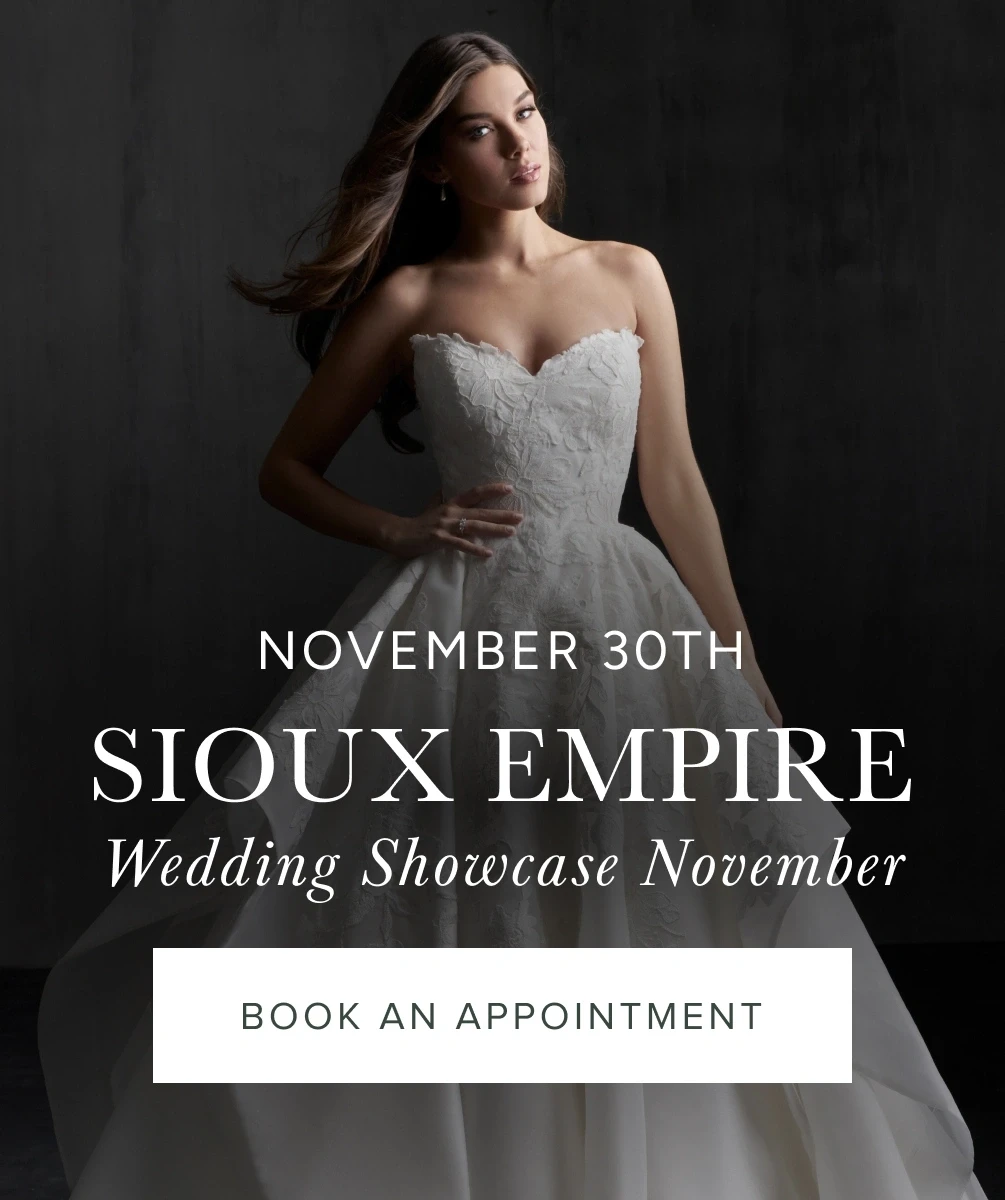 Model wearing bridal gown, sioux empire mobile banner