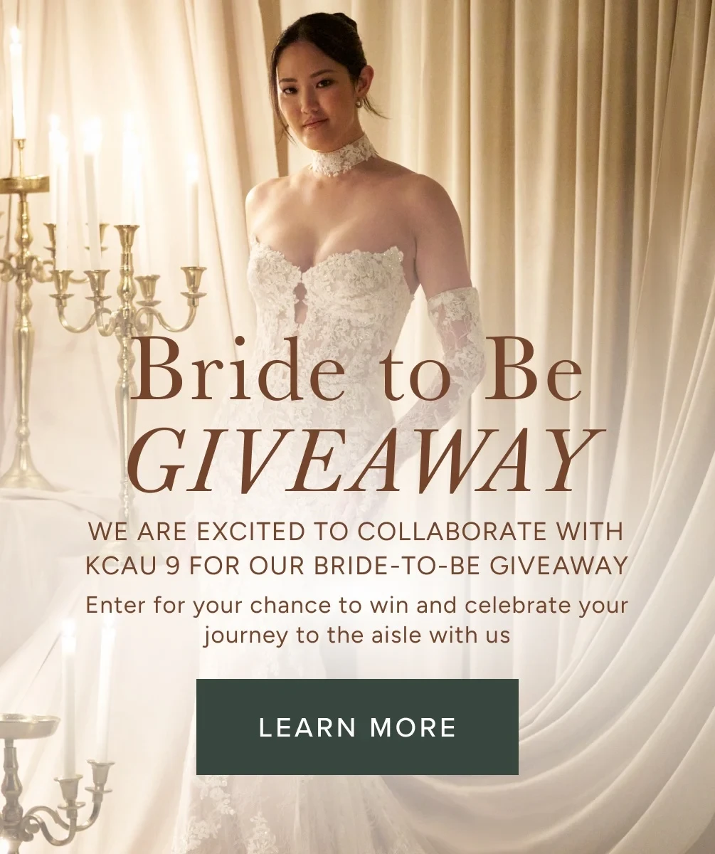 Bride to be giveaway, model wearing bridal gown, mobile banner