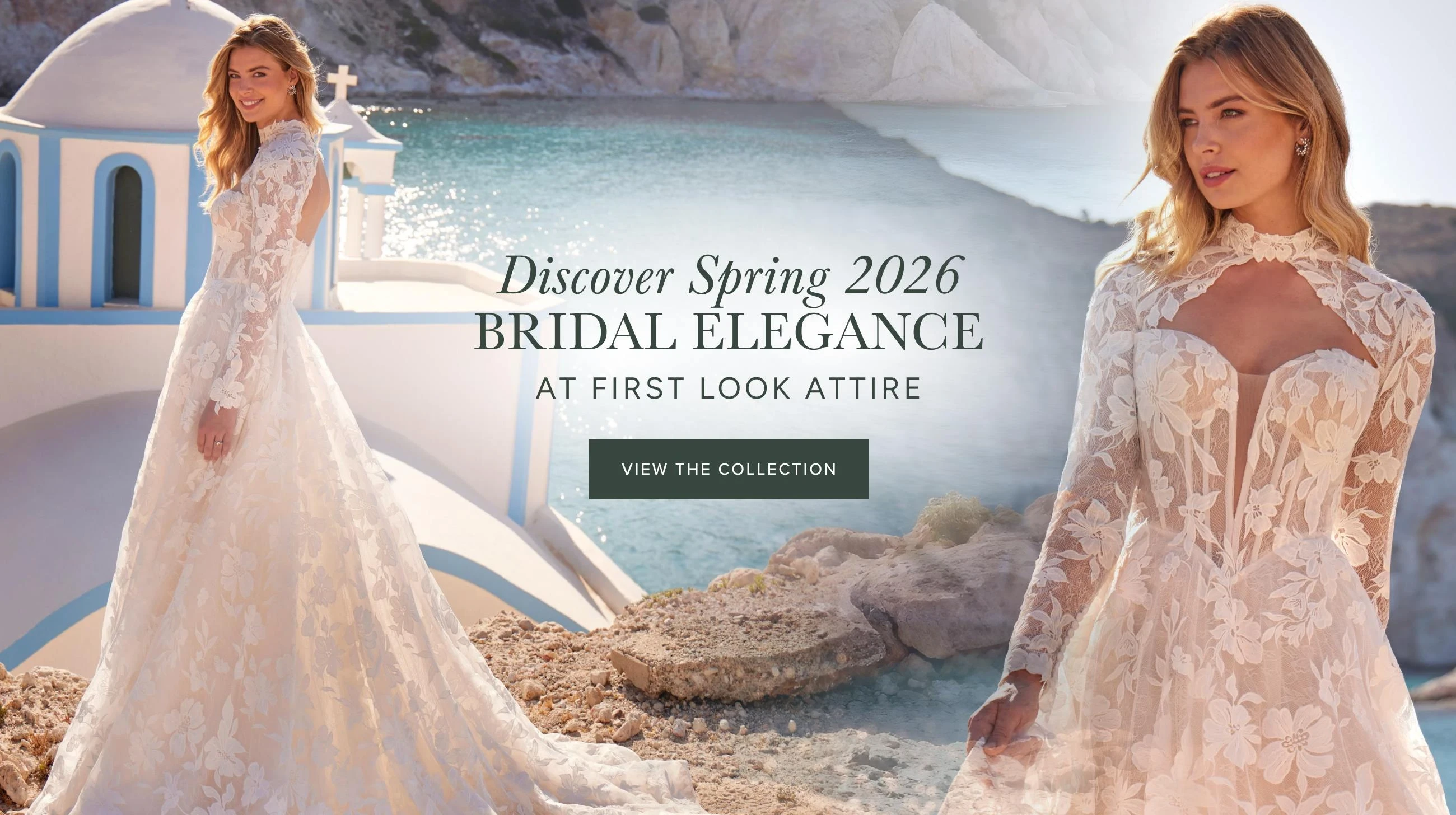 Model wearing Madison James bridal gown, Spring 2026 Bridal collection desktop banner