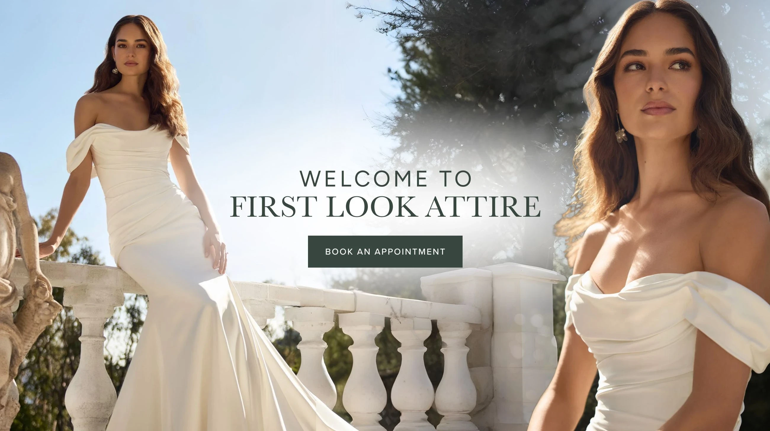 Model wearing Sophia tolli bridal dress, desktop banner