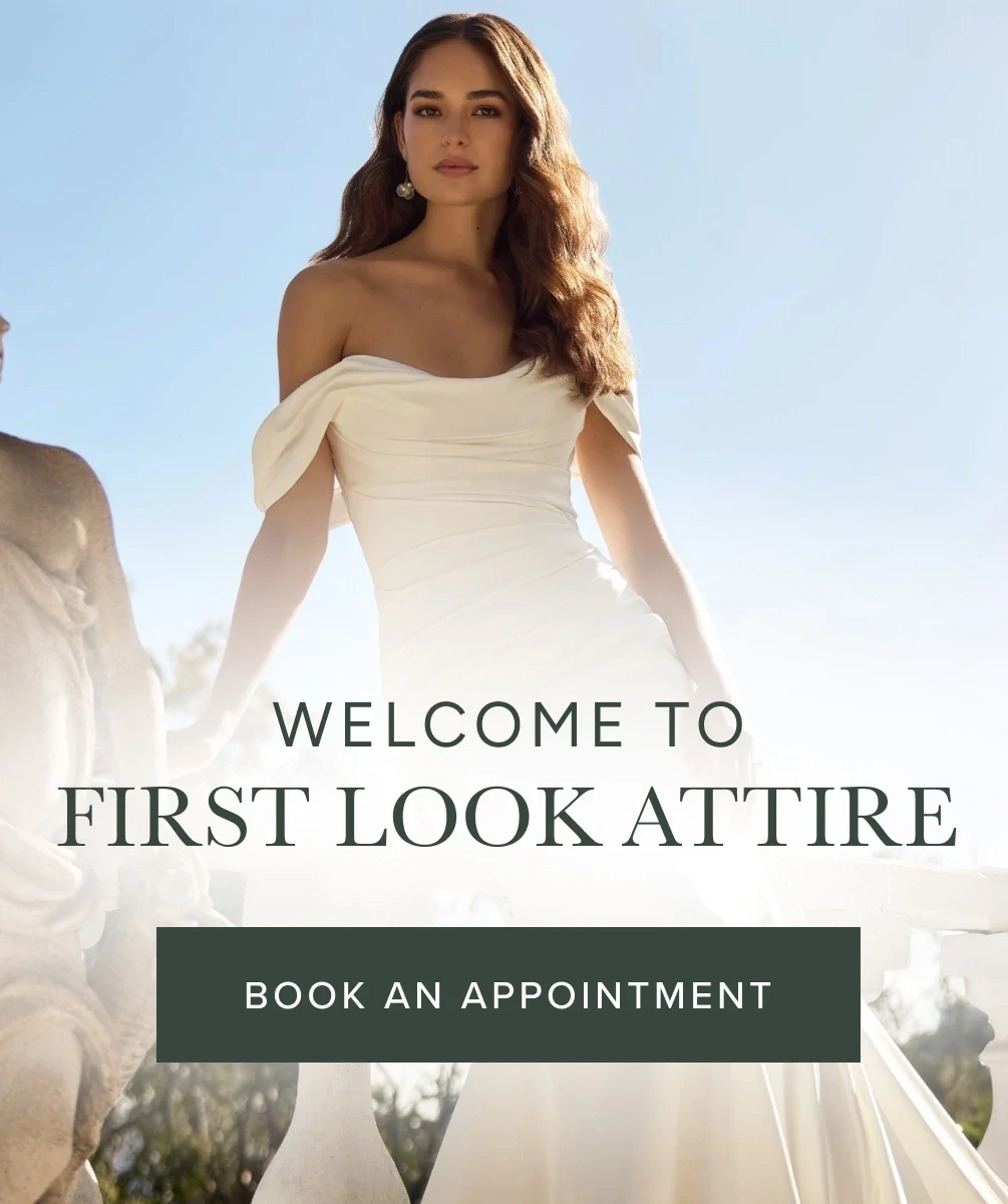 Model wearing Sophia tolli bridal dress, mobile banner