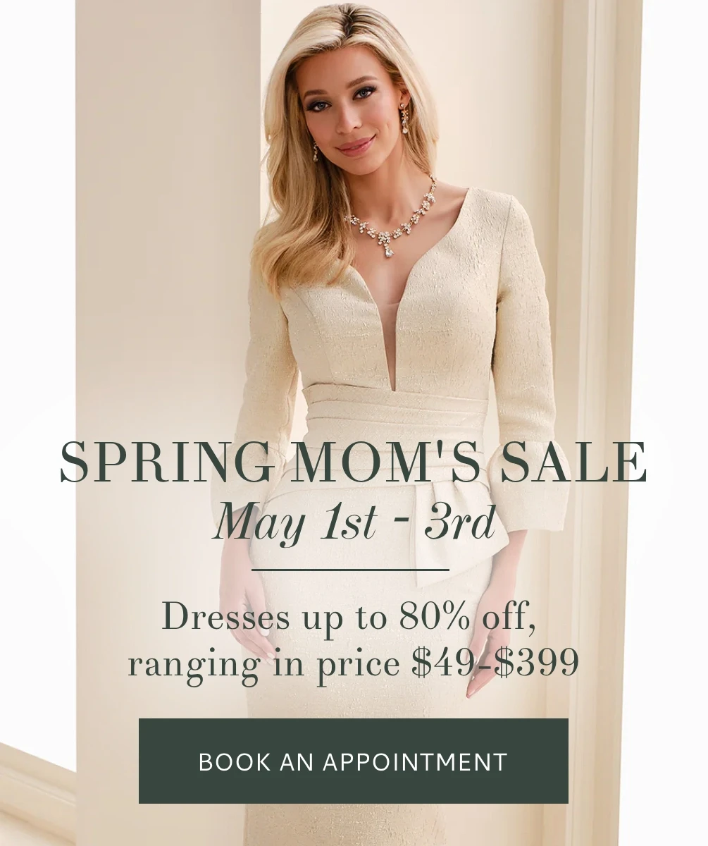 Models wearing Mother of the bride gowns, Spring Mom's Sale mobile banner